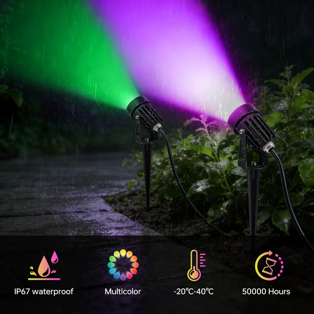 Alt view image 4 of 7 - UPONELED RGBW Landscape Lights, 12V/24V Low Voltage Color Changing COB LED Spotlights, Adjustable Outdoor Uplights,IP67 Waterproof Outdoor Garden Yard Tree Pathway Lights (8 Pack)