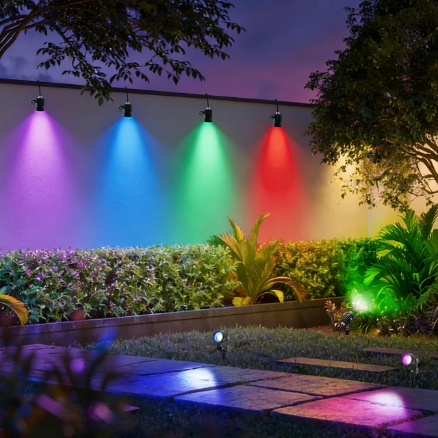 Alt view image 5 of 7 - UPONELED RGBW Landscape Lights, 12V/24V Low Voltage Color Changing COB LED Spotlights, Adjustable Outdoor Uplights,IP67 Waterproof Outdoor Garden Yard Tree Pathway Lights (8 Pack)