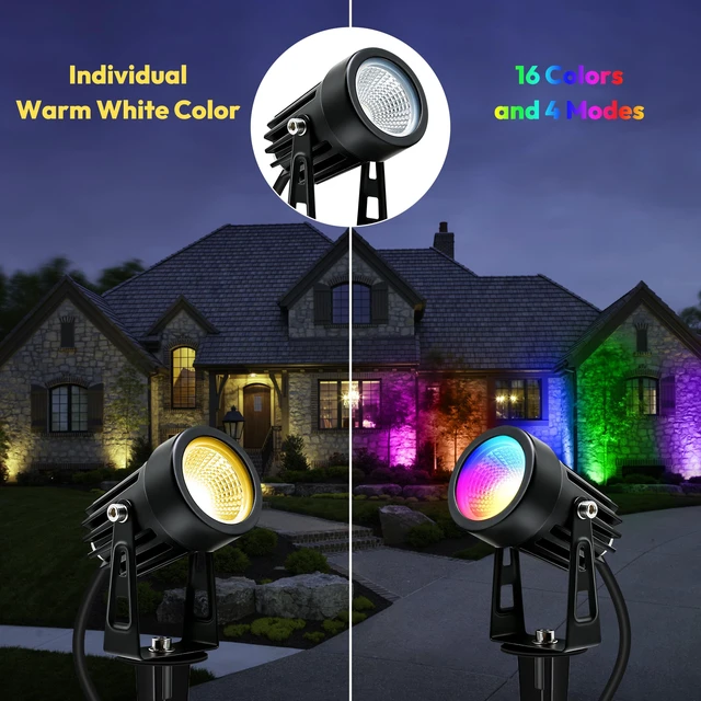 Alt view image 6 of 7 - UPONELED RGBW Landscape Lights, 12V/24V Low Voltage Color Changing COB LED Spotlights, Adjustable Outdoor Uplights,IP67 Waterproof Outdoor Garden Yard Tree Pathway Lights (8 Pack)