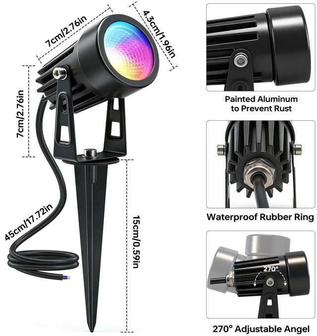 Alt view image 7 of 7 - UPONELED RGBW Landscape Lights, 12V/24V Low Voltage Color Changing COB LED Spotlights, Adjustable Outdoor Uplights,IP67 Waterproof Outdoor Garden Yard Tree Pathway Lights (8 Pack)