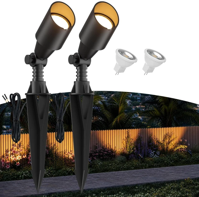 Main image of Makergroup Low Voltage Landscape Spotlights, 3W MR11 LED Bulb 12V 2-Pack | 3W GU4 Bulb 2700K, Black Aluminum Fixture, Adjustable Uplighs, Wateproof Outdoor Spot Light Wired for Yard, Garden, Tree