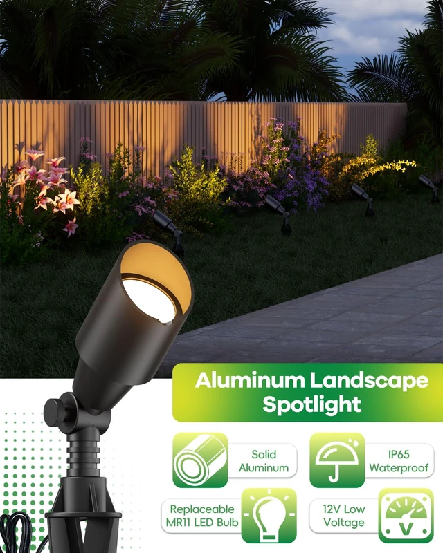 Alt view image 2 of 7 - Makergroup Low Voltage Landscape Spotlights, 3W MR11 LED Bulb 12V 2-Pack | 3W GU4 Bulb 2700K, Black Aluminum Fixture, Adjustable Uplighs, Wateproof Outdoor Spot Light Wired for Yard, Garden, Tree