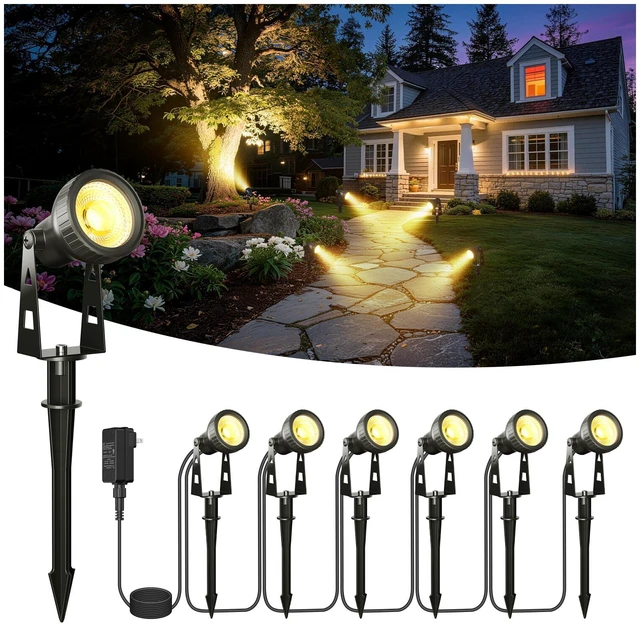 Main image of FOOMAN 6-Pack Spot Lights Outdoor, Low Voltage Landscape Lighting | LED Pathway Lights with Transformer, IP68 Waterproof Warm White Spotlight for Yard Garden Flags House Lawn Tree