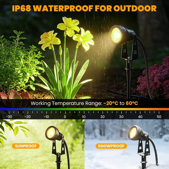 Alt view image 2 of 7 - FOOMAN 6-Pack Spot Lights Outdoor, Low Voltage Landscape Lighting | LED Pathway Lights with Transformer, IP68 Waterproof Warm White Spotlight for Yard Garden Flags House Lawn Tree