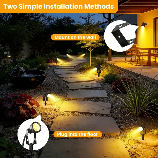 Alt view image 6 of 7 - FOOMAN 6-Pack Spot Lights Outdoor, Low Voltage Landscape Lighting | LED Pathway Lights with Transformer, IP68 Waterproof Warm White Spotlight for Yard Garden Flags House Lawn Tree