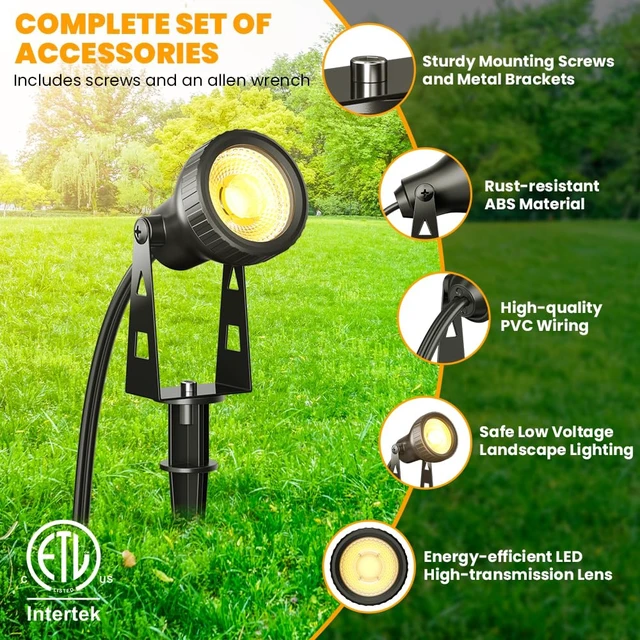 Alt view image 5 of 7 - FOOMAN 6-Pack Spot Lights Outdoor, Low Voltage Landscape Lighting | LED Pathway Lights with Transformer, IP68 Waterproof Warm White Spotlight for Yard Garden Flags House Lawn Tree