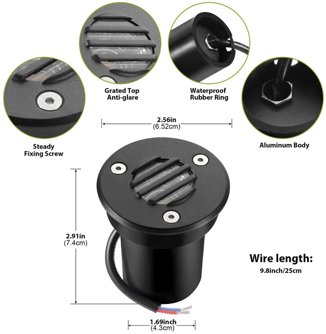 Alt view image 4 of 7 - Junview Low Voltage Landscape Lights with Connectors Grated Top Anti-Glare LED Well Lights 12V-24V Waterproof Outdoor In-Ground Light Landscape Lighting for Patio Yard Deck Pathway (12)