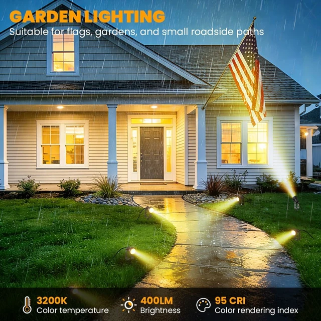 Alt view image 7 of 7 - FOOMAN 6-Pack Spot Lights Outdoor, Low Voltage Landscape Lighting | LED Pathway Lights with Transformer, IP68 Waterproof Warm White Spotlight for Yard Garden Flags House Lawn Tree