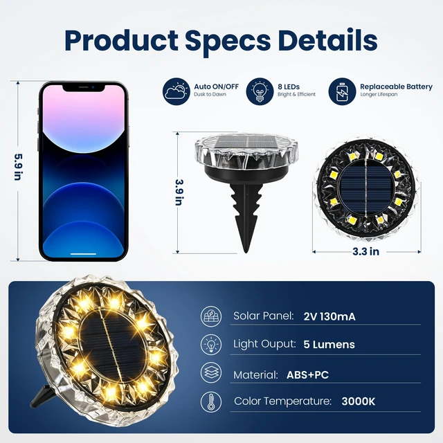 Alt view image 4 of 7 - SOLPEX 20 Pack Solar Ground Lights Outdoor, Yard Lights Warm White | IP65 Waterproof Landscape Lighting for Walkway, Driveway, Pathway, Garden, Backyard Decor- Diamond Style Lampshade