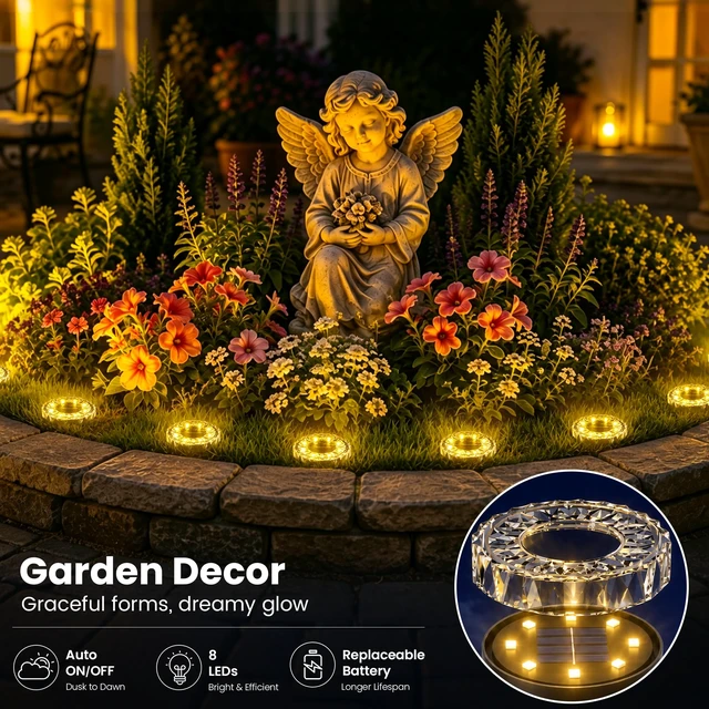 Alt view image 3 of 7 - SOLPEX 20 Pack Solar Ground Lights Outdoor, Yard Lights Warm White | IP65 Waterproof Landscape Lighting for Walkway, Driveway, Pathway, Garden, Backyard Decor- Diamond Style Lampshade