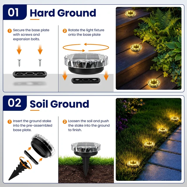 Alt view image 7 of 7 - SOLPEX 20 Pack Solar Ground Lights Outdoor, Yard Lights Warm White | IP65 Waterproof Landscape Lighting for Walkway, Driveway, Pathway, Garden, Backyard Decor- Diamond Style Lampshade
