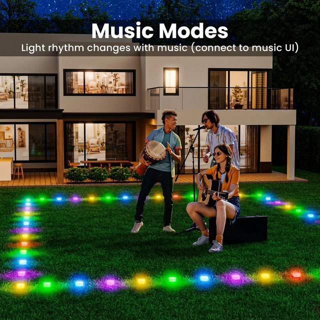Alt view image 4 of 7 - VOD 24 Pack Outdoor Ground Lights, 100FT Pathway Lights, IP65 Waterproof | RGB+IC Patio Decorations, Works with Alexa Google Assistant, Music Modes, Light for Patio Pathway Lawn Yard Driveway