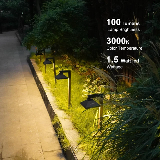 Alt view image 2 of 7 - GOODSMANN Low Voltage Landscape Lights 2PK Landscape Lighting 1.5W LED 100 Lumen 12V AC Walkway Lights Wired Warm White with Cable Connectors Metal Stakes Compatible with Landscape Transformer