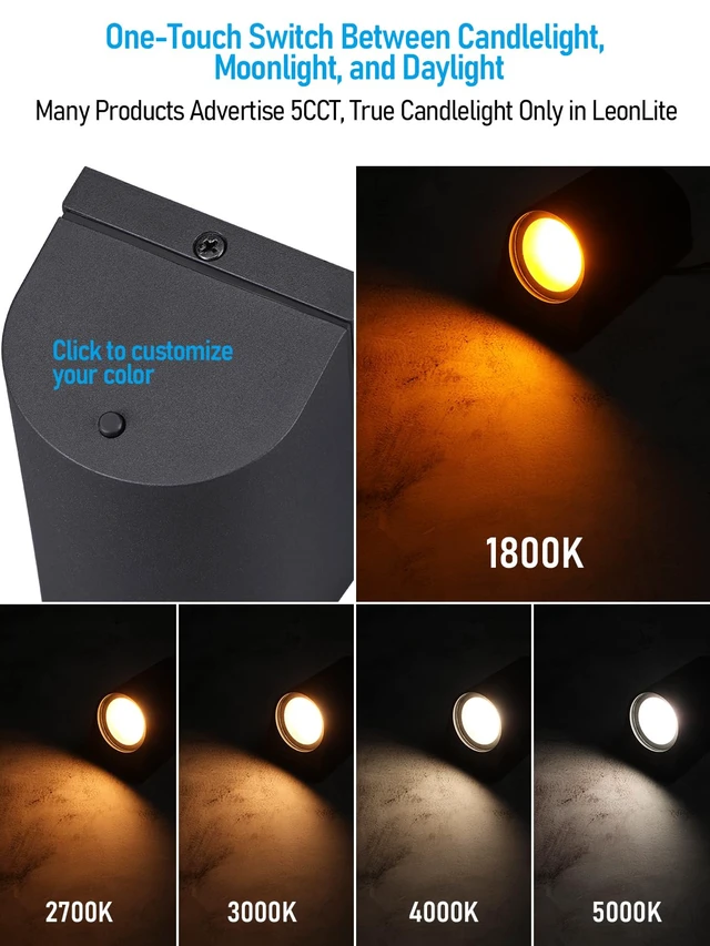 Alt view image 6 of 7 - LEONLITE 4-Pack 3 Inch 5CCT Low Voltage LED Fence Lights Outdoor | 1800K/2700K/3000K/4000K/5000K, 12-24V AC/DC, CRI90, 3W LED Deck Lights, for Yard Garden, IP65, UL Listed, Black, Aluminum