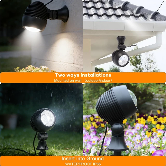 Alt view image 5 of 7 - SUNLONG Solar Spot Lights Outdoor Waterproof for Tree Yard 2X 16.4Ft Wires | Solar Powered, 2 Extension Cord,Wall Mounted,Ground Stake,Dusk to Dawn,Auto On/off,Ideal for Landscape Garden Pathway,6000K
