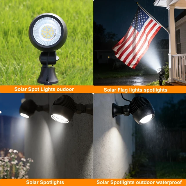 Alt view image 6 of 7 - SUNLONG Solar Spot Lights Outdoor Waterproof for Tree Yard 2X 16.4Ft Wires | Solar Powered, 2 Extension Cord,Wall Mounted,Ground Stake,Dusk to Dawn,Auto On/off,Ideal for Landscape Garden Pathway,6000K
