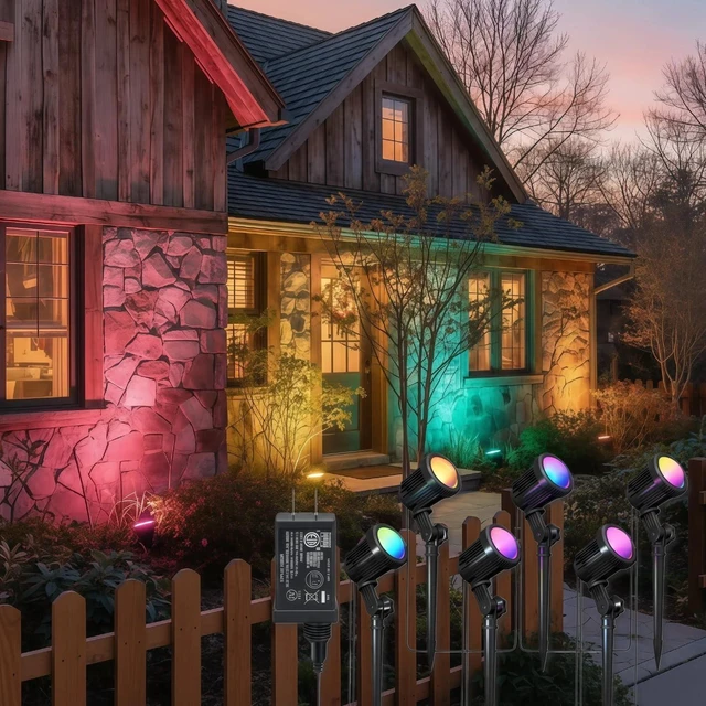 Main image of LightSeek RGB Landscape Outdoor SpotLights with APP & Remote Control | Waterproof Color Changing LED Spotlights for Yard Garden Path House Halloween Christmas Decoration Outside Tree, 6 in 1