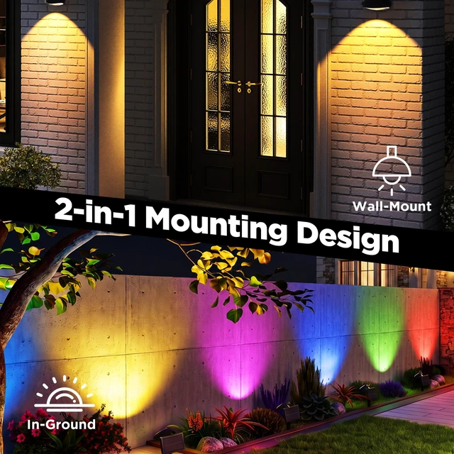 Alt view image 7 of 7 - BlcTec Solar Spot Lights Outdoor, Upgraded Convex Lens Brighter Landscape Uplights IP68 Waterproof, 10 Colors+2 RGB Modes Spotlights for Garden Yard Path Halloween Christmas Decorations, 6 Packs