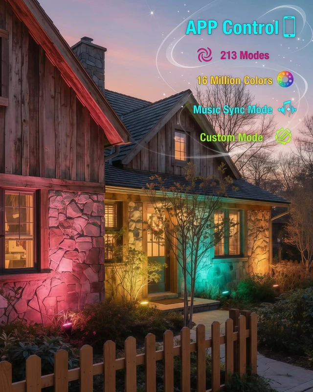 Alt view image 3 of 7 - LightSeek RGB Landscape Outdoor SpotLights with APP & Remote Control | Waterproof Color Changing LED Spotlights for Yard Garden Path House Halloween Christmas Decoration Outside Tree, 6 in 1
