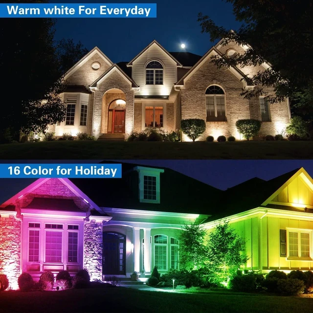 Alt view image 4 of 6 - ELEGLO Halloween Spotlight Outdoor 120V RGBW Landscape Spotlight,Color Changing,Landscape Lighting with Remote,IP65 Landscape Lights 16 Colors +Warm White with US 3 Prong(8Pack)