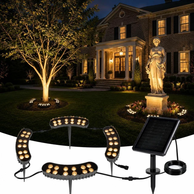Main image of Sublume Solar Tree Lights Outdoor, Aluminum 360° Ring Landscape Uplights | 48 LED, Solar Powered with USB Backup Charging, 33FT Cable, Glass Lenses, IP65 Waterproof for Yard, Garden, Flag Pole