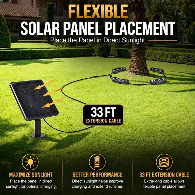 Alt view image 4 of 7 - Sublume Solar Tree Lights Outdoor, Aluminum 360° Ring Landscape Uplights | 48 LED, Solar Powered with USB Backup Charging, 33FT Cable, Glass Lenses, IP65 Waterproof for Yard, Garden, Flag Pole