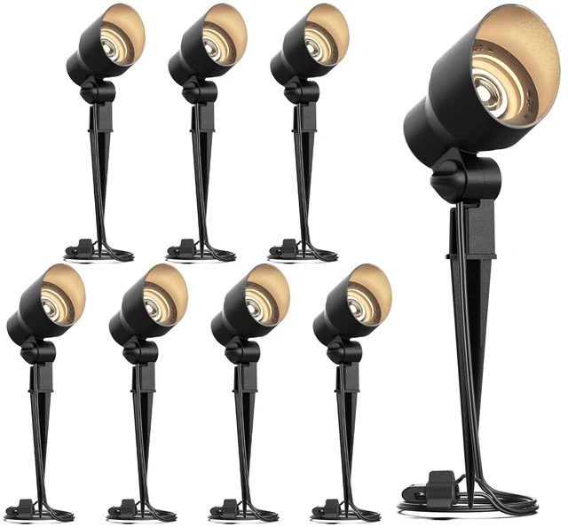 Main image of GOODSMANN Low Voltage Spotlights 8PK 12V AC Landscape Lighting Kit 3W Replaceable LED Bulb Spot Lights 200 Lumen Warm White Outdoor Hardwired Floodlights with Connectors and Metal Stakes
