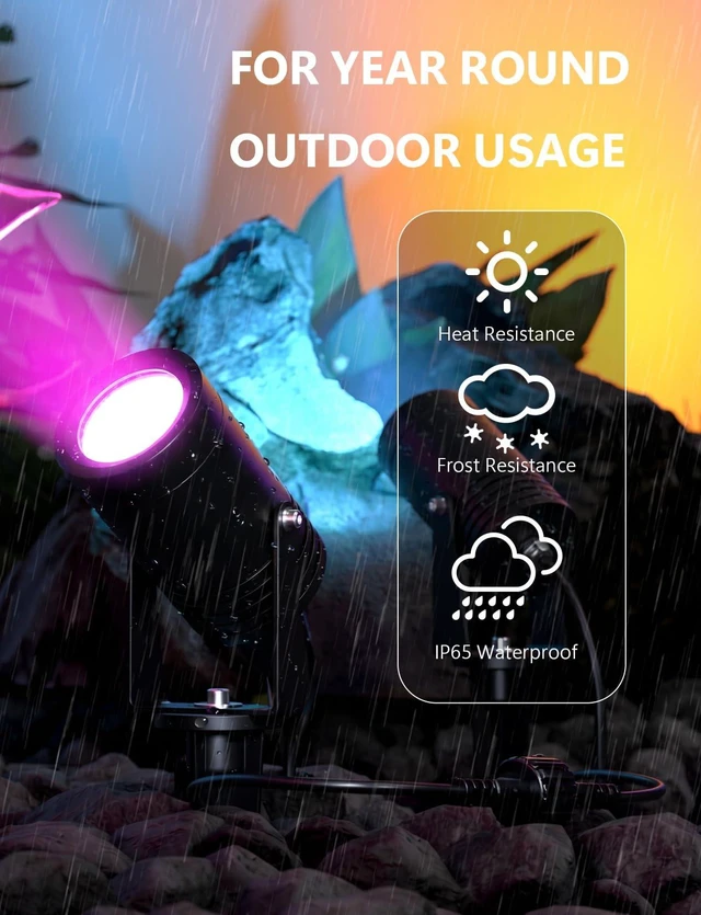 Alt view image 4 of 7 - TakThree Smart Landscape Spotlights Outdoor 3 Pack, RGBCW with Lens | Remote and APP Control, 24V Low Voltage Safe, IP65 Waterproof, Music Sync, Pathway Lighting, Halloween Christmas Decor