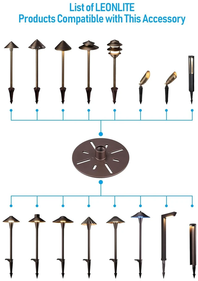 Alt view image 3 of 6 - LEONLITE 6-Pack Low Voltage Landscape Path Light Stability Plate | 1/2" NPT Thread, Aluminum, for LED Light Outdoor Landscape Pathway Light, Bronze