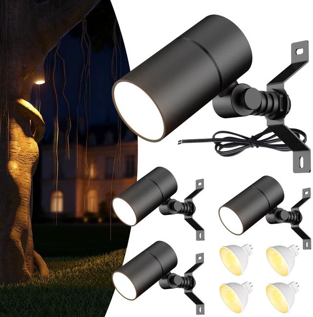 Main image of Makergroup Landscape Light Tree Mount, Low Voltage Down Lights 12V 4-Pack | MR16 LED Bulb, Up/Down Adjustable Lighting Angle, Waterproof Outdoor Spotlight Wired for Tree Yard Garden Patio House
