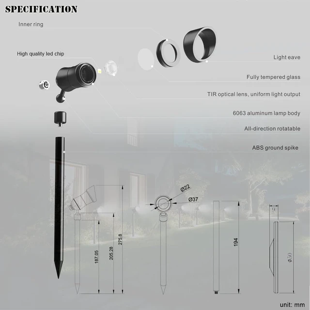 Alt view image 3 of 7 - YASHIDA Outdoor Landscape LED Lighting DC12-24V 3W IP67 360 Degree Universal Rotary Led Spike Light kit Waterproof Led Spotlight with Spike Pole for Lawn Decorative Lamp Warm White 2700K
