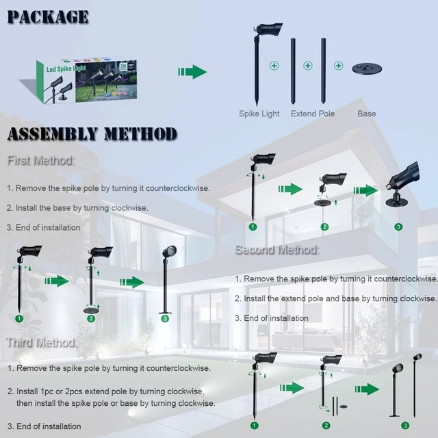 Alt view image 4 of 7 - YASHIDA Outdoor Landscape LED Lighting DC12-24V 3W IP67 360 Degree Universal Rotary Led Spike Light kit Waterproof Led Spotlight with Spike Pole for Lawn Decorative Lamp Warm White 2700K