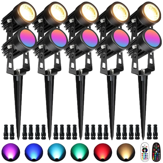 Main image of ELEGLO Halloween Spotlights Outdoor 12V Color Changing Landscape Lights with Remote Control 5W Landscape Lighting LED Colored Spot Lights Outdoor for Garden Decorative (5, Watts)