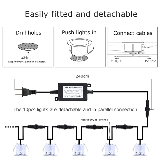 Alt view image 3 of 7 - LED Deck Lights Kit 12V Low Voltage Waterproof IP67 Warm White Recessed Deck Lighting In Ground Light for Step Stair Garden Patio Wood Floor Outdoor Landscape Accent Lights Fixtures(Pack of 10)