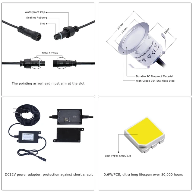Alt view image 2 of 7 - LED Deck Lights Kit 12V Low Voltage Waterproof IP67 Warm White Recessed Deck Lighting In Ground Light for Step Stair Garden Patio Wood Floor Outdoor Landscape Accent Lights Fixtures(Pack of 10)
