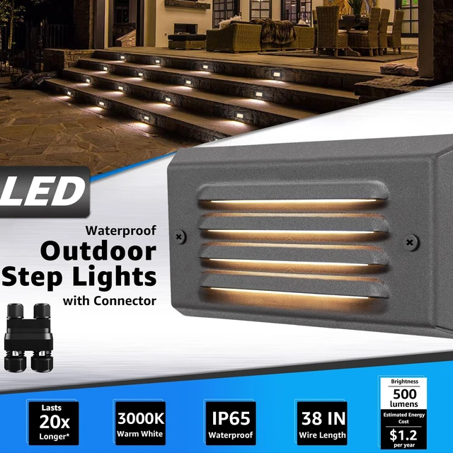Alt view image 2 of 7 - SUNVIE 5W Low Voltage Step Lights 6 Inch Outdoor Aluminum Brown, 12-Pack | Landscape lights, 12-24V AC/DC, 3.2FT ETL Listed Wire, with Fastlock2 Connectors, Horizontal Louver, for Stairs, Step, Fences