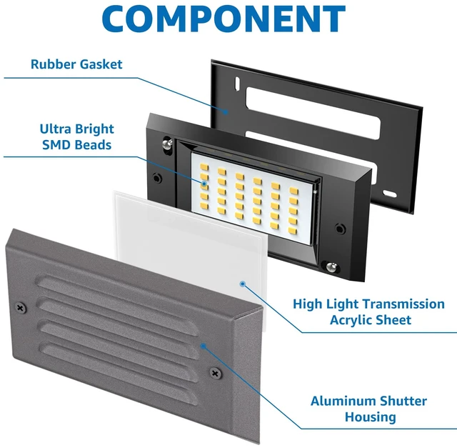 Alt view image 5 of 7 - SUNVIE 5W Low Voltage Step Lights 6 Inch Outdoor Aluminum Brown, 12-Pack | Landscape lights, 12-24V AC/DC, 3.2FT ETL Listed Wire, with Fastlock2 Connectors, Horizontal Louver, for Stairs, Step, Fences