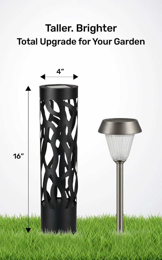 Alt view image 7 of 7 - Home Zone Living Secure Solar Bollard Pathway Lights, 4-Pack, Black, 4"x16" | Rotating Light Effect, Dusk-to-Dawn, Metal, Warm White LED