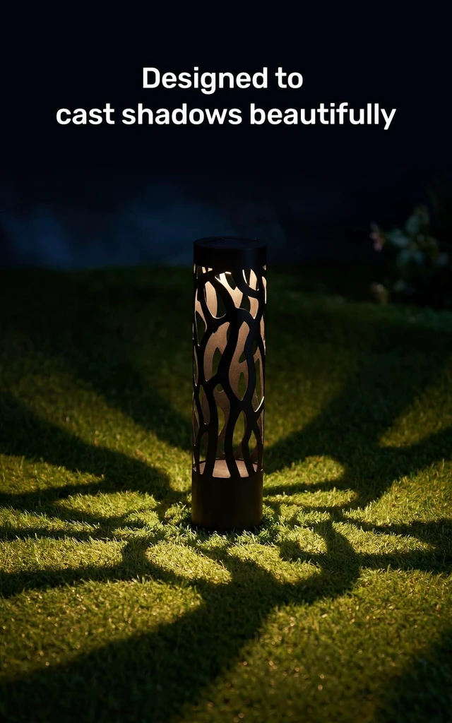 Alt view image 2 of 7 - Home Zone Living Secure Solar Bollard Pathway Lights, 4-Pack, Black, 4"x16" | Rotating Light Effect, Dusk-to-Dawn, Metal, Warm White LED