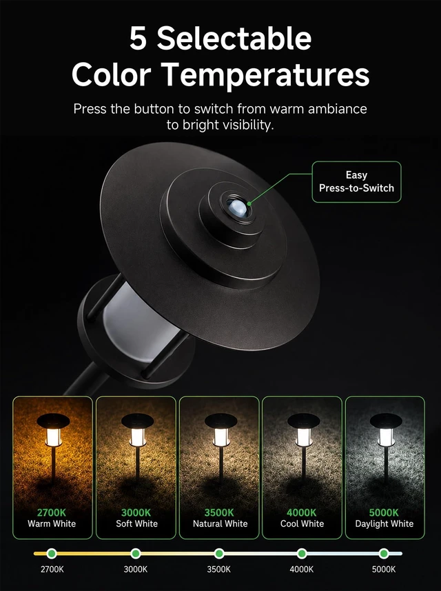 Alt view image 2 of 7 - Varmtalys Low Voltage Landscape Path Light, Warm & Cool White Selectable Pathway Lights Wired, 12v Walkway Lamp IP65 Waterproof, LED Oil-Rubbed-Bronze Aluminum 150LM for Outside Patio Yard (4 Pack)