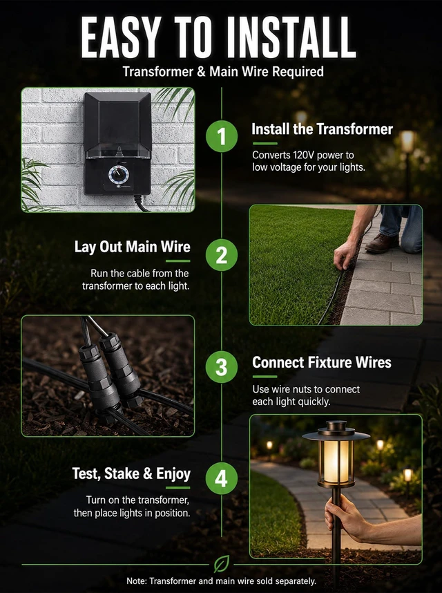 Alt view image 6 of 7 - Varmtalys Low Voltage Landscape Path Light, Warm & Cool White Selectable Pathway Lights Wired, 12v Walkway Lamp IP65 Waterproof, LED Oil-Rubbed-Bronze Aluminum 150LM for Outside Patio Yard (4 Pack)