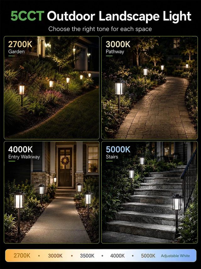 Alt view image 5 of 7 - Varmtalys Low Voltage Landscape Path Light, Warm & Cool White Selectable Pathway Lights Wired, 12v Walkway Lamp IP65 Waterproof, LED Oil-Rubbed-Bronze Aluminum 150LM for Outside Patio Yard (4 Pack)