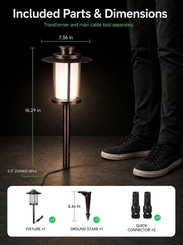 Alt view image 7 of 7 - Varmtalys Low Voltage Landscape Path Light, Warm & Cool White Selectable Pathway Lights Wired, 12v Walkway Lamp IP65 Waterproof, LED Oil-Rubbed-Bronze Aluminum 150LM for Outside Patio Yard (4 Pack)