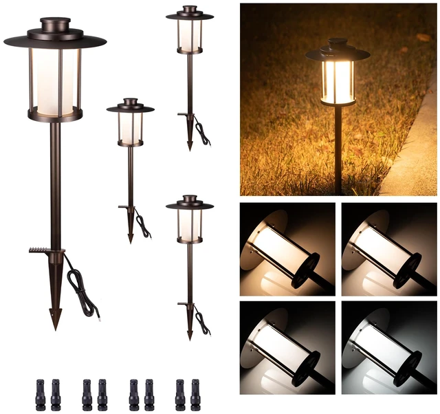 Main image of Varmtalys Low Voltage Landscape Path Light, Warm & Cool White Selectable Pathway Lights Wired, 12v Walkway Lamp IP65 Waterproof, LED Oil-Rubbed-Bronze Aluminum 150LM for Outside Patio Yard (4 Pack)