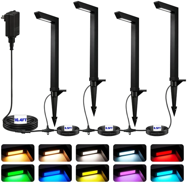Main image of ZestPatio Plug in Outdoor RGB Landscape Pathway Lights Kit with Timer | Total 20W, 44.3Ft, Color Changing Landscape Lights for Outdoor Path Walkway Driveway of Christmas, Aluminum, Black, Set of 4