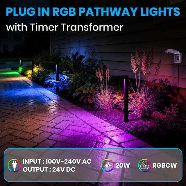 Alt view image 2 of 7 - ZestPatio Plug in Outdoor RGB Landscape Pathway Lights Kit with Timer | Total 20W, 44.3Ft, Color Changing Landscape Lights for Outdoor Path Walkway Driveway of Christmas, Aluminum, Black, Set of 4