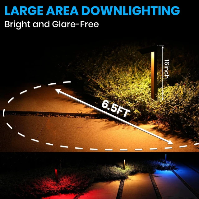 Alt view image 5 of 7 - ZestPatio Plug in Outdoor RGB Landscape Pathway Lights Kit with Timer | Total 20W, 44.3Ft, Color Changing Landscape Lights for Outdoor Path Walkway Driveway of Christmas, Aluminum, Black, Set of 4