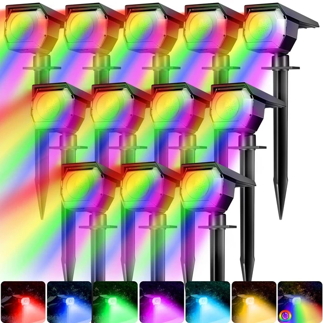 Main image of Peasur Solar Spot Lights Outdoor Color Changing, Halloween RGB Spotlights | 12 Pack/7 Modes, Waterproof, Solar Powered, Landscaping, Lighting for Outside Pathway Yard Wall Garden Walkway