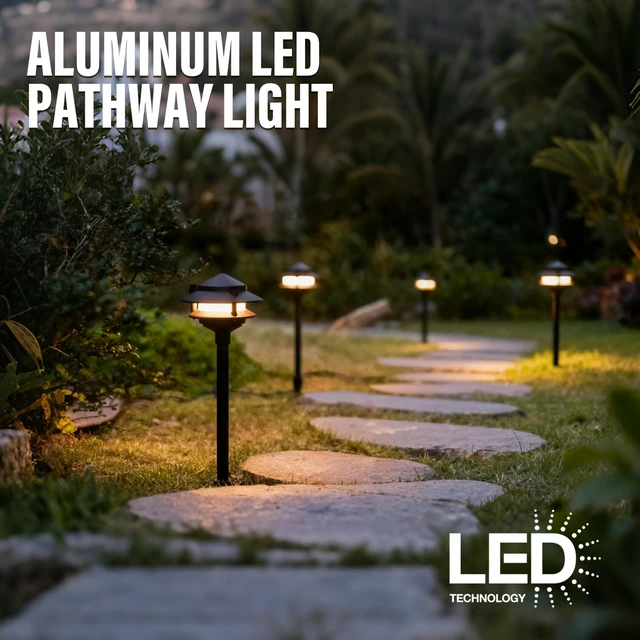 Alt view image 2 of 7 - MANUFACTURING 12V Low Voltage LED Landscape Path Lights 2.2W 32LM 4PK | 3100K Warm White 2-Tier Die-Cast Metal Black Pathway Lights With Stakes IP65 Weatherproof For Walkways Gardens Driveways Yard