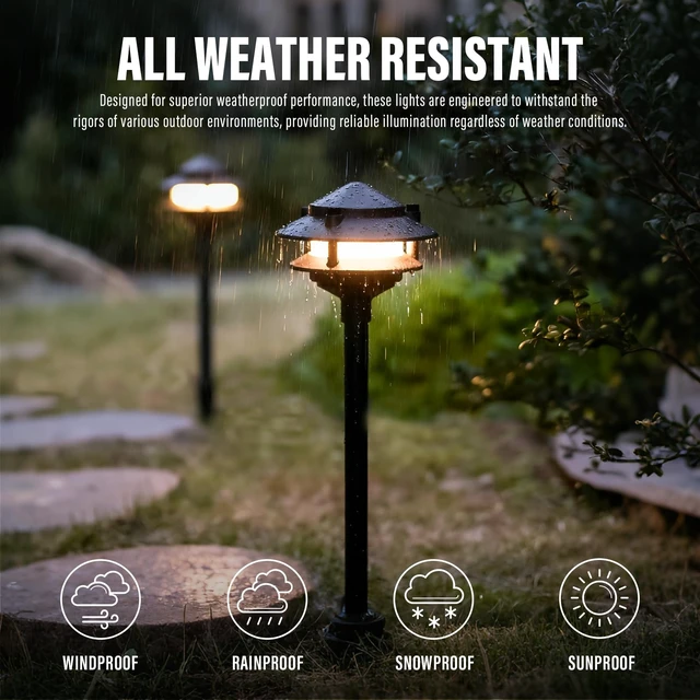 Alt view image 6 of 7 - MANUFACTURING 12V Low Voltage LED Landscape Path Lights 2.2W 32LM 4PK | 3100K Warm White 2-Tier Die-Cast Metal Black Pathway Lights With Stakes IP65 Weatherproof For Walkways Gardens Driveways Yard